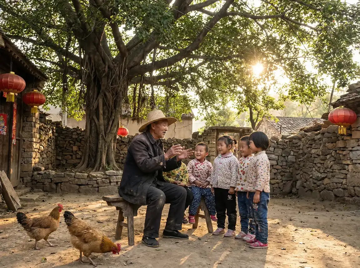 老人在大榕树下给孩子们讲故事 - 只是结婚关系电视剧免费观看 乡村记忆
